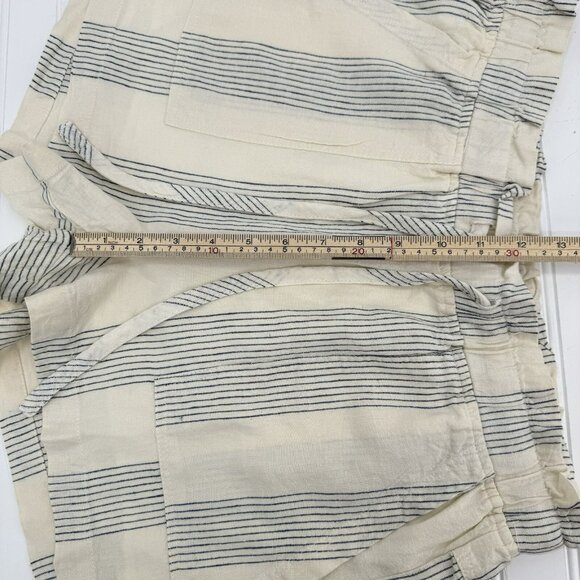 Thread & Supply Cream Blue Stripe Linen Blend Shorts Elastic Waist Coastal Sz‎ M - Picture 4 of 7